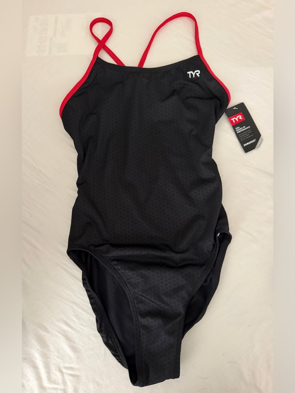 TYR Black One-Piece Swimsuit with Red Trim